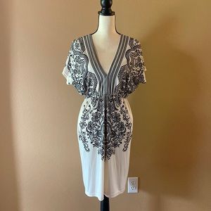 Black and White Deep V Neck Resort Dress/Cover Up